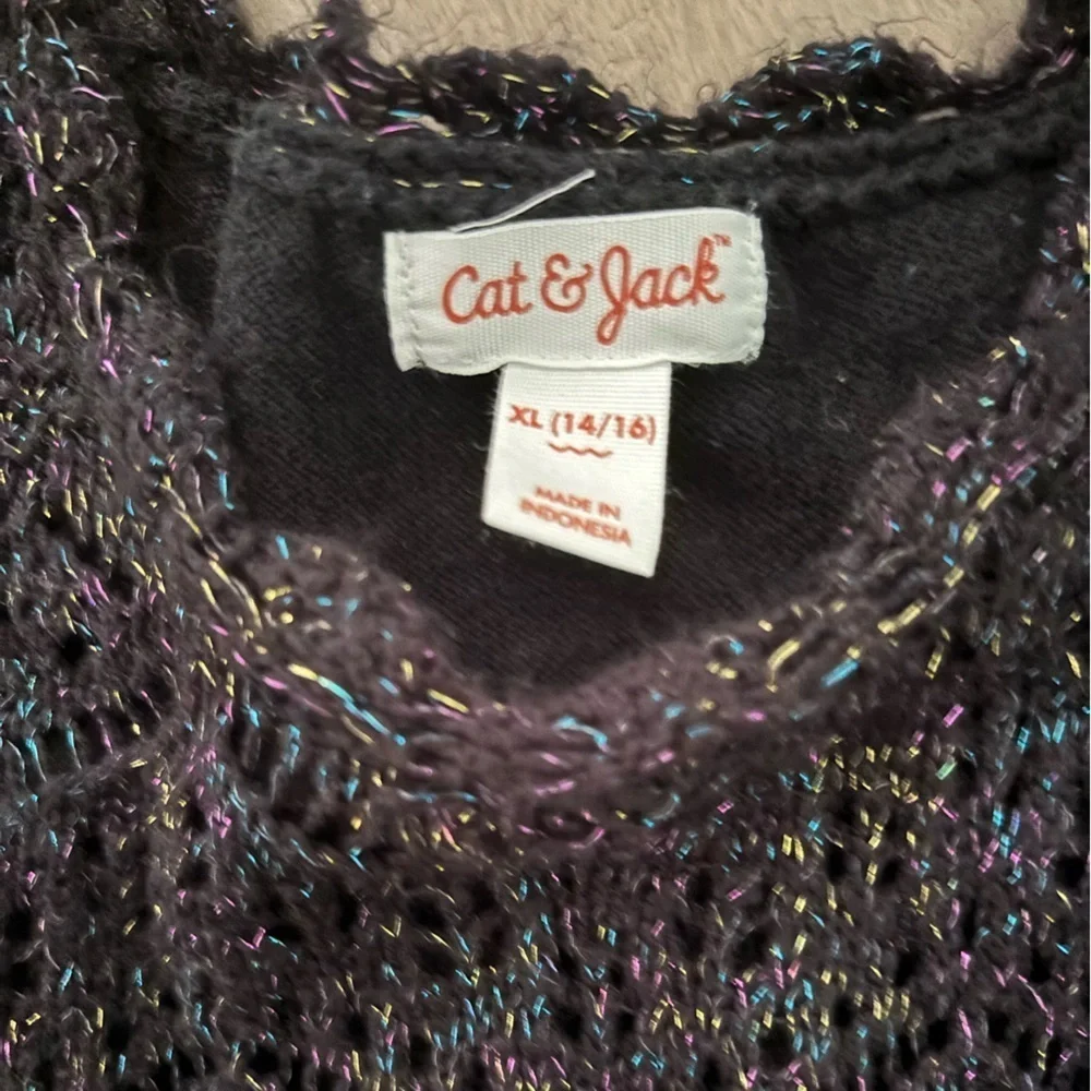Cat & Jack Girls Black Holiday Sparkle Sweater Dress EUC